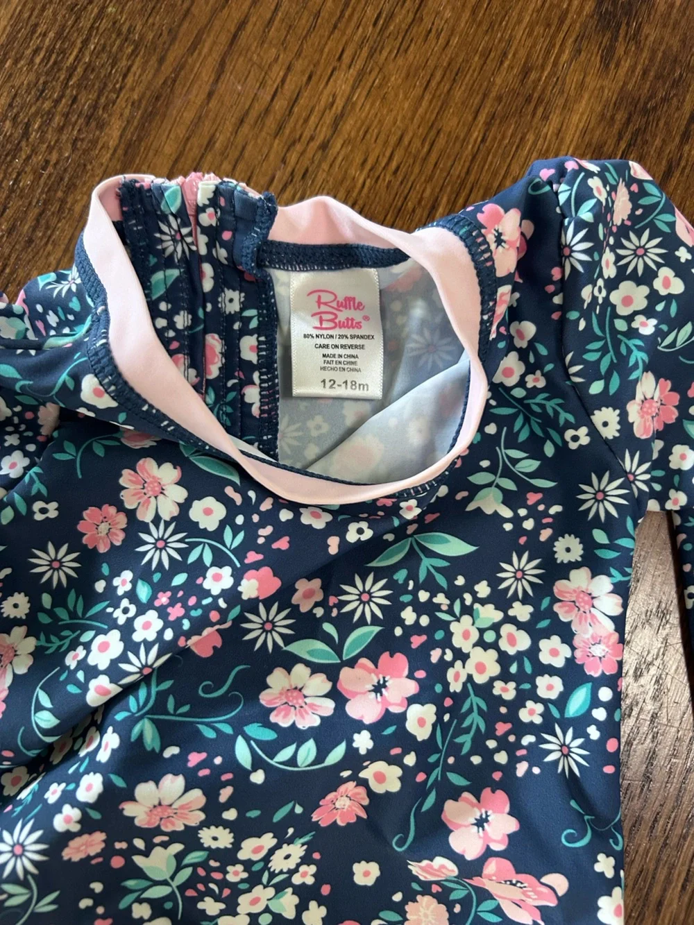 Girls' Navy Floral Long-Sleeve Rash Guard Swimsuit